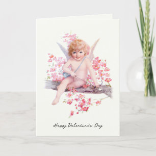 Vintag Valentine Lächeln Cupid mit Bow Feiertagskarte