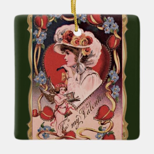 Vintag Valentine Lady Keramikornament (Vorderseite)
