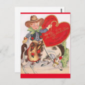 Vintag Valentine Little Cowboy on Bucking Bronco Postkarte (Vorne/Hinten)