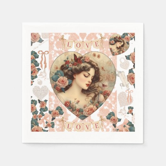 Vintag Valentine Party Paper Napkin Serviette (Vorderseite)