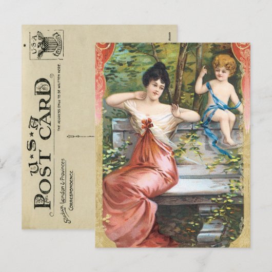 Vintag Valentine Postkarte (Vorne/Hinten)