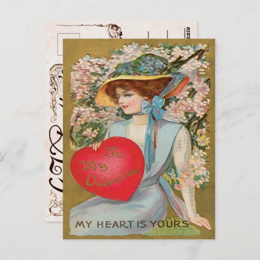 Vintag Valentine Postkarte (Vorne/Hinten)