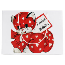 Vintag Valentine Red Cat White Hearts Retro Liebe Große Geschenktüte