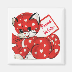 Vintag Valentine Red Cat White Hearts Retro Liebe Magnet