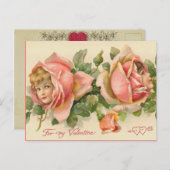 Vintag Valentine Rosa Fee Postkarte (Vorne/Hinten)