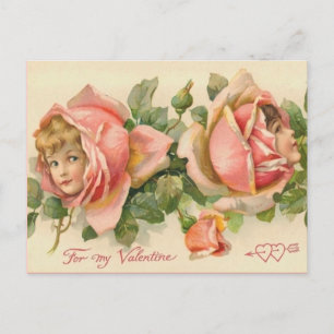 Vintag Valentine Rosa Fee Postkarte
