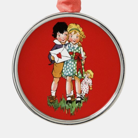 Vintag Valentine Silbernes Ornament (Vorne)