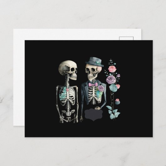 Vintag Valentine Skeleton Couple Postkarte (Vorne/Hinten)