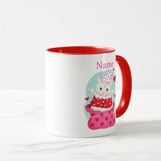 Vintag Valentine White Cat Clown Tasse (VorderseiteRechts)