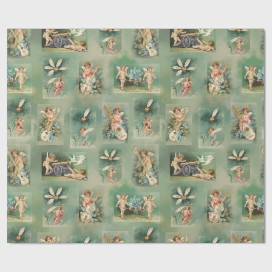 Vintag Valentine Winged Cupid Collage Geschenkpapier (Flach)