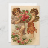 Vintag Valentines Cherubs Holding Blume Feiertagskarte (Vorne/Hinten)