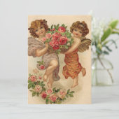 Vintag Valentines Cherubs Holding Blume Feiertagskarte (Stehend Vorderseite)