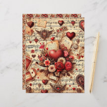 Vintag Valentines Ephemera Scrapbook Paper