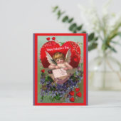 Vintag Valentinkopie Angel, Herz, Blume Postkarte (Stehend Vorderseite)
