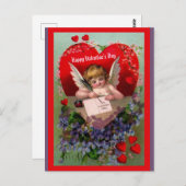 Vintag Valentinkopie Angel, Herz, Blume Postkarte (Vorne/Hinten)