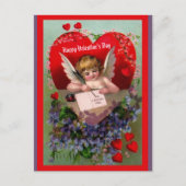Vintag Valentinkopie Angel, Herz, Blume Postkarte (Vorderseite)