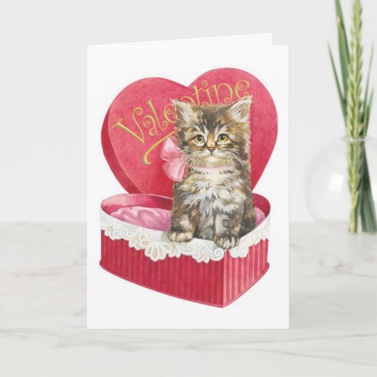 Vintag Valentinstag Kitten, Feiertagskarte (Vorderseite)