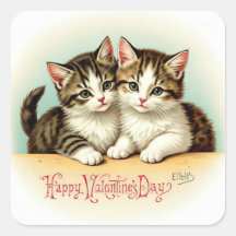 Vintag Valentinstag Kittens Stickers