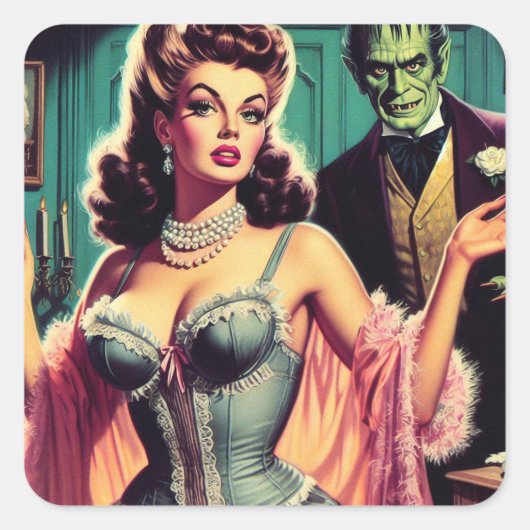 Vintag Vampire Girl Quadratischer Aufkleber (Vorderseite)