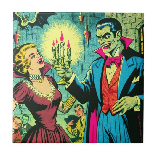 Vintag Vampire Horror Comicen Fliese (Vorderseite)