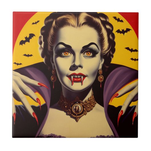 Vintag Vampire Woman Fliese (Vorderseite)