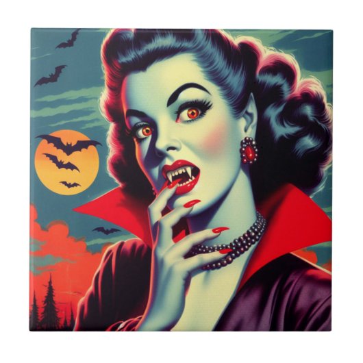 Vintag Vampire Woman Fliese (Vorderseite)