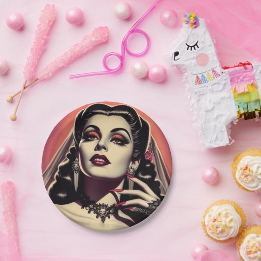 Vintag Vampire Woman Pappteller (Party)