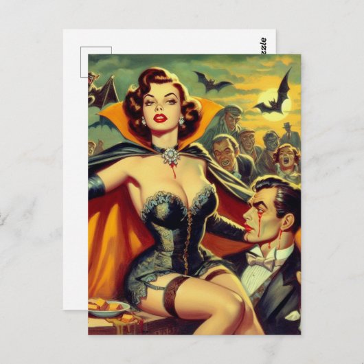 Vintag Vampire Woman Postkarte (Vorne/Hinten)