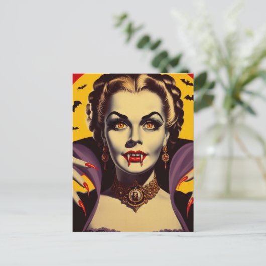 Vintag Vampire Woman Postkarte (Stehend Vorderseite)