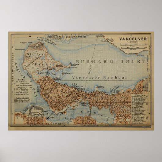 Vintag Vancouver Canada Map (1907) Poster (Vorne)