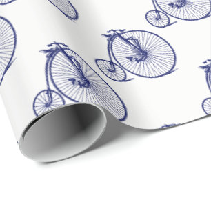 Vintag Velocipede Penny Farthing Bicycle Blu Geschenkpapier