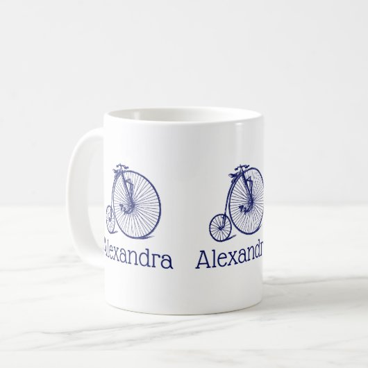 Vintag Velocipede Penny Farthing Bicycle Blu Kaffeetasse (Vorderseite Links)