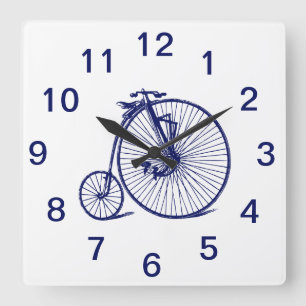 Vintag Velocipede Penny Farthing Bicycle Blu Quadratische Wanduhr