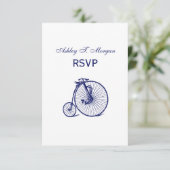 Vintag Velocipede Penny Farthing Bicycle Blu RSVP Karte (Stehend Vorderseite)