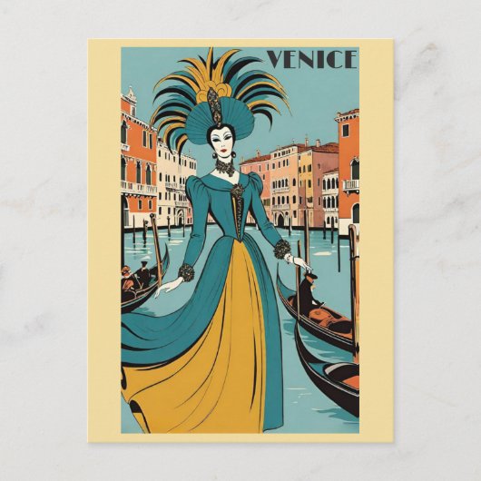 Vintag Venedig Italien Gondelbahn Canal Carnival R Postkarte (Vorderseite)