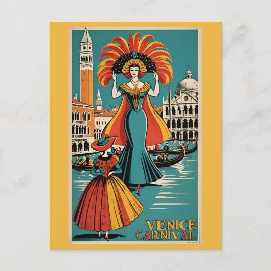 Vintag Venedig Italien Gondelbahn Canal Carnival R Postkarte (Vorderseite)