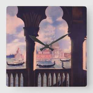 Vintag Venedig Italien Reiseteilplatz Wallclock Quadratische Wanduhr