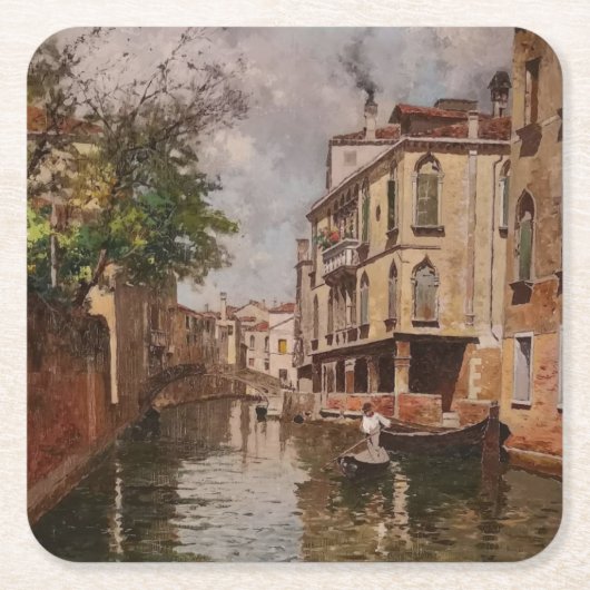 Vintag Venice Antonio Leto Venezianisch Canal Rechteckiger Pappuntersetzer (Vorderseite)