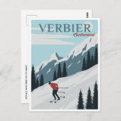Vintag Verbier Schweiz Reisen Aquarell Postkarte (Vorne/Hinten)
