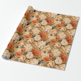 Vintag verbrannte orange-beige Blume Geschenkpapier