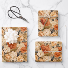 Vintag verbrannte orange-beige Blume Geschenkpapier Set