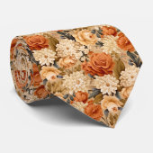 Vintag verbrannte orange-beige Blume Krawatte (Gerollt)