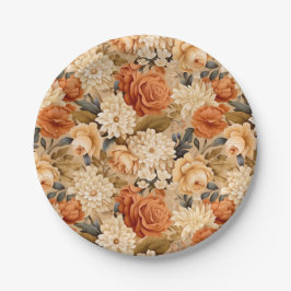 Vintag verbrannte orange-beige Blume Pappteller