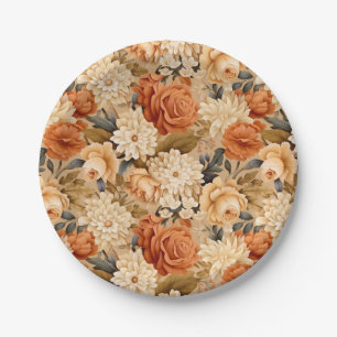 Vintag verbrannte orange-beige Blume Pappteller