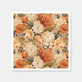 Vintag verbrannte orange-beige Blume Serviette