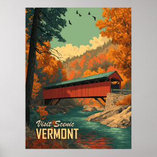 Vintag Vermont Covered Bridge Travel Poster