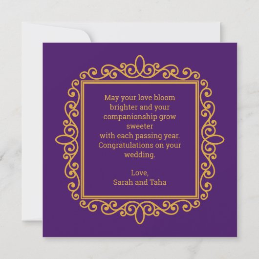 Vintag Verzierte Lila Shaadi Mubarak Card (Rückseite)