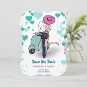 Vintag Vespa Couple Save the Date (Stehend Vorderseite)