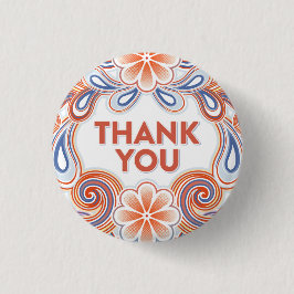 Vintag Vielen Dank mit Blume und Retro-Wirbel Button