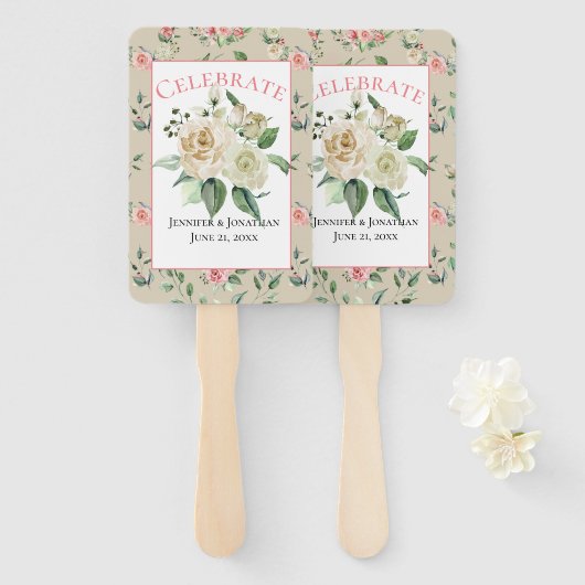 Vintag Viktorianisch mit White Roses Wedding Fächer (Vorne und Hinten)